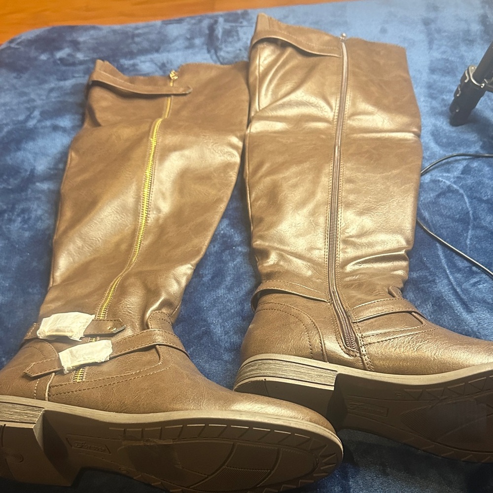 Forever Link Tan Over the Knee Boots with Zipper
